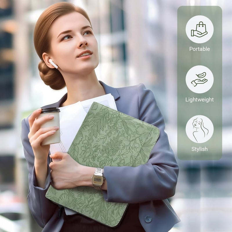 FORTAVEM Embossed Faux Leather Zippered Padfolio with 3 Ring Binder, Executive Portfolio Organizer Binder for Women, Fits 13.9" Laptop/Tablet, Refillable Writing Pad Pocket, Green - Image 5